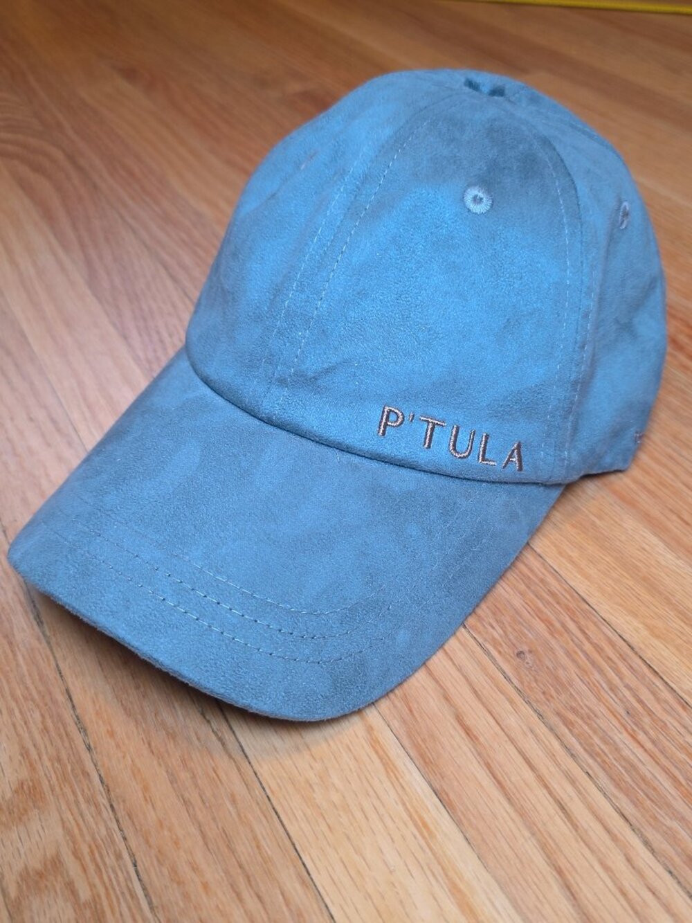 Ptula Suede Hat Baseball Cap Muted Slate Blue Embroidered Logo Dad Hat OS